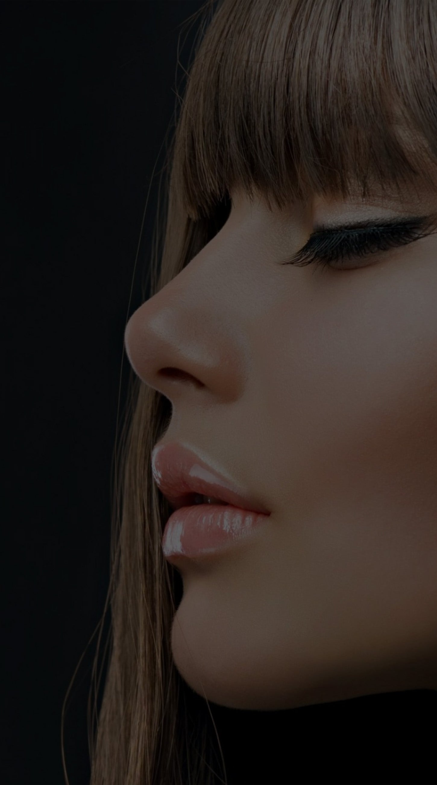 closeup of brown, smoothing, keratin treated hair