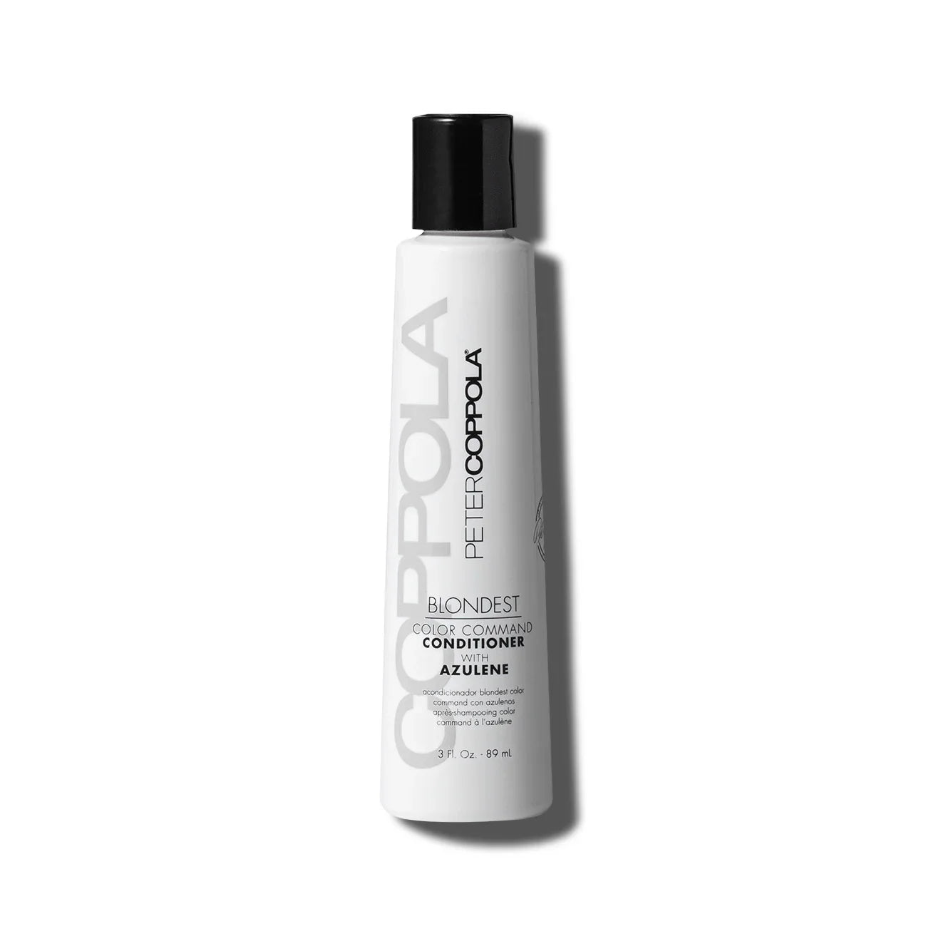 Peter Coppola bottle of blondest hair conditioner with azulene on a white background for blonde, silver and white hair