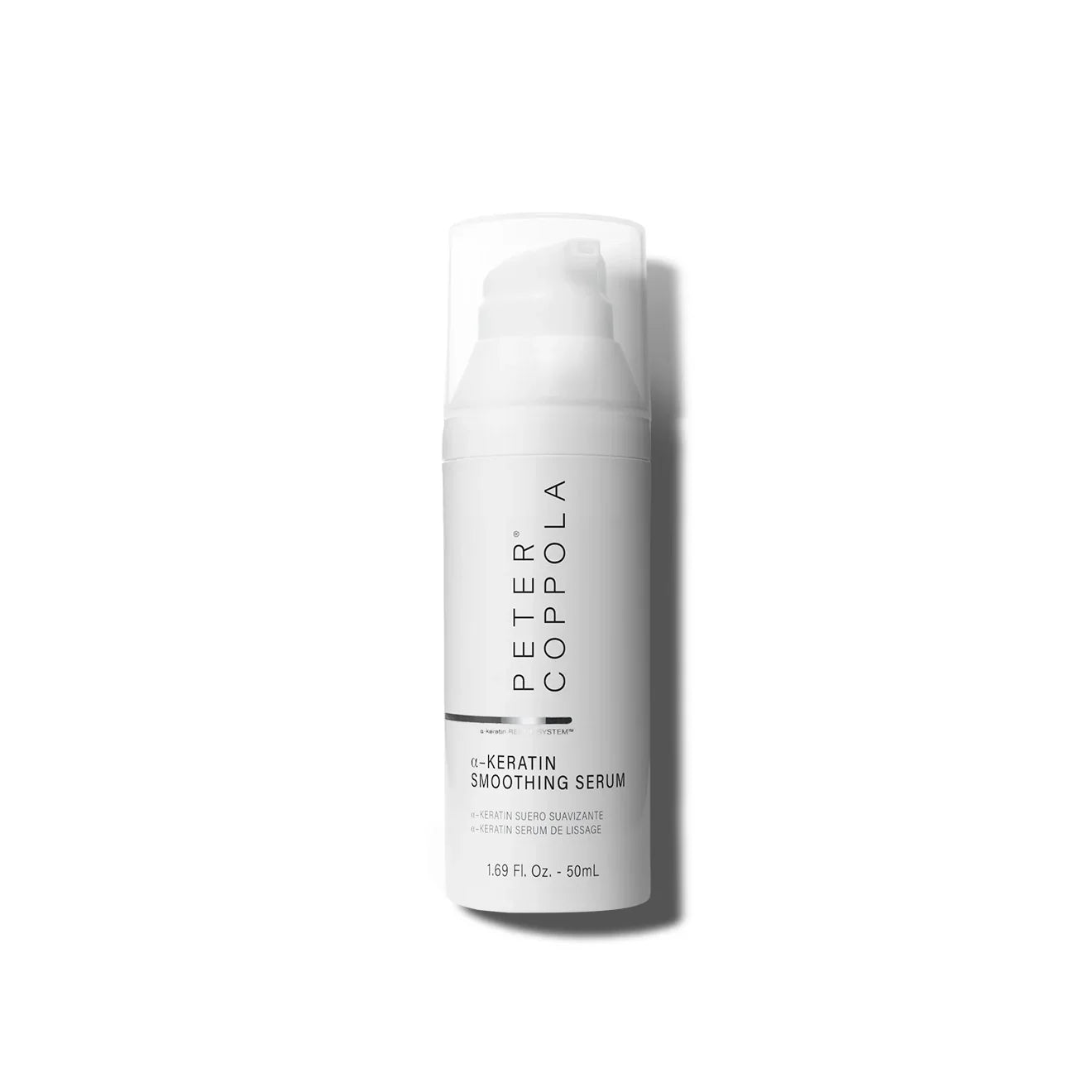 Peter Coppola bottle of keratin smoothing serum on a white background