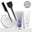 Products including a white mixing bowl, a black comb, a black application brush, a purple 3 ounce tube of purple smoothing treatment and a 3 ounce white tube of a-keratin clarifying shampoo.
