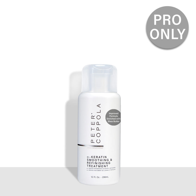 10 ounce white bottle of a-keratin smoothing and refinishing treatment