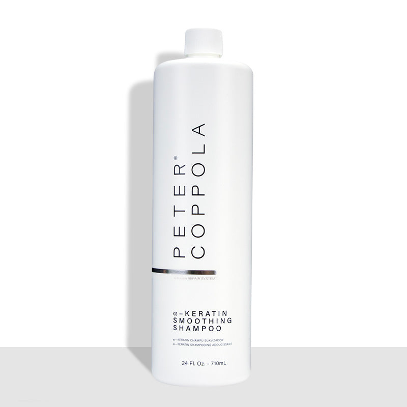 24 ounce white bottle of a-keratin smoothing shampoo